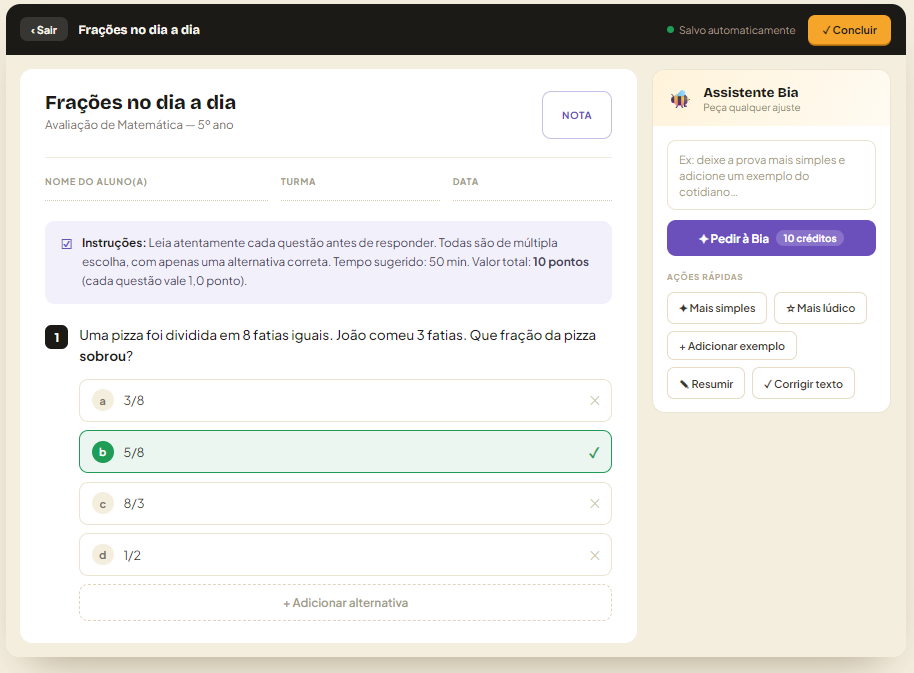 Exemplo de Prova gerado na plataforma